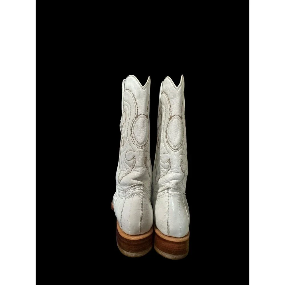 Los Altos Men's Genuine EEL Western White Cowboy Boots Sz 7.5 EE Handmade Mexico